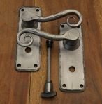 Light Pewter, Rat Tail Style Wrought Iron Door Handles with Bathroom T & R, Rustproof Finish HF200B